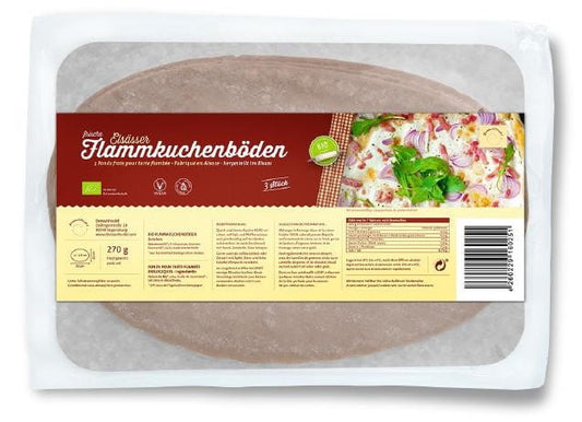 Bio Flammkuchenteig (Tarte Flambee) von BIO PLANET, 270 g, frischer, runder Teig für Flammkuchen, auf dem Bild sichtbar