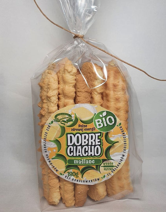 Bio Buttergebäck von SÜßWAREN ZANIEWICZ, 180 g, klassische deutsche Kekse auf einem weißen Teller.