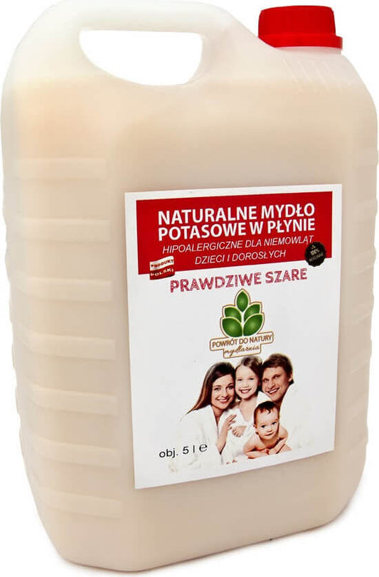 Hypoallergene graue Kaliumseife von MYDLARNIA für Säuglinge, Kinder und Erwachsene in 5l Flasche, flüssige Seife für empfindliche Haut