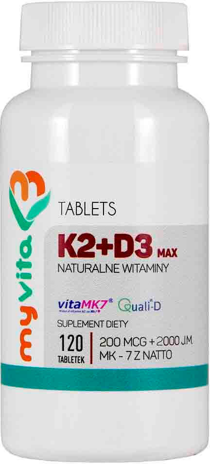 Vitamin K2 K - 2 mk - 7 K2MK7 max 200 mcg + D3 D - 3 2000iu 120 Tabletten MYVITA