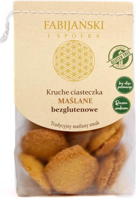 Glutenfreie Bio-Butterkekse von Fabijańscy, 100 g, knusprige Kekse mit Buttergeschmack und nachhaltiger Herstellung.