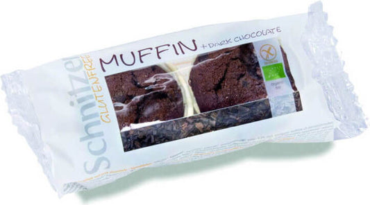 Glutenfreie BIO-Schokoladenmuffins von ECOR, dunkle Schokolade, 140 g, saftige und leckere Backwaren auf dem Teller
