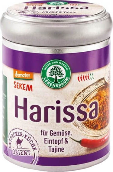 Bio-Harissa Gewürzmischung von LEBENSBAUM, 70 g, mit würzigen Kräutern und Gewürzen, in einer Packung.