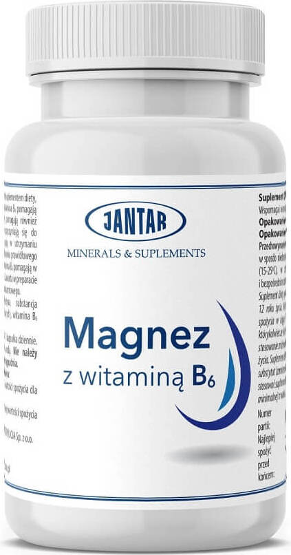 JANTAR Magnesium mit Vitamin B6, 90 Kapseln, zeigt die Verpackung und Kapseln des Nahrungsergänzungsmittels.