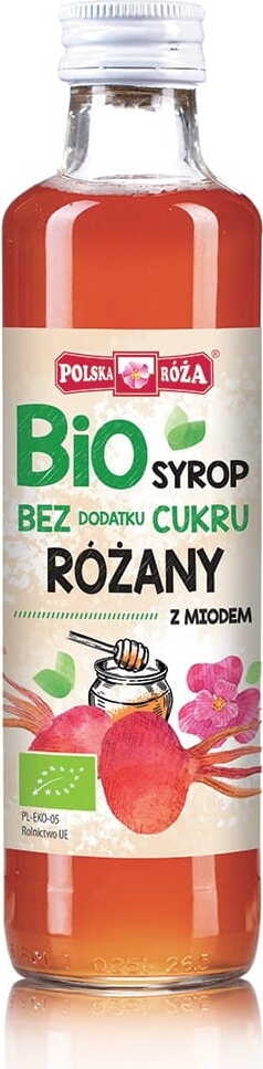 Bio-Rosensirup von Polska Roża, 250 ml Flasche mit polnischer Rose, natürliche Zutaten, ideal für Desserts und Getränke