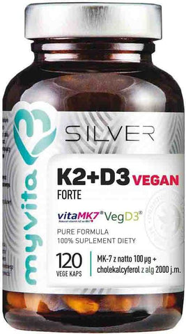 Vitamin K2 K - 2 100 µg + D3 D - 3 2000 IE vegan FORTE 120 Kapseln 66 g MYVITA SILVER PURE