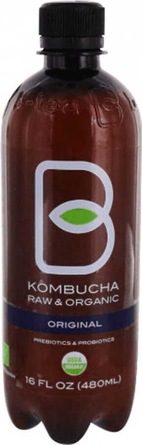 Glutenfreier Bio-Kombucha von B-TEA in 480 ml Flasche, mit grünen Tee Geschmack und naturbelassener Optik