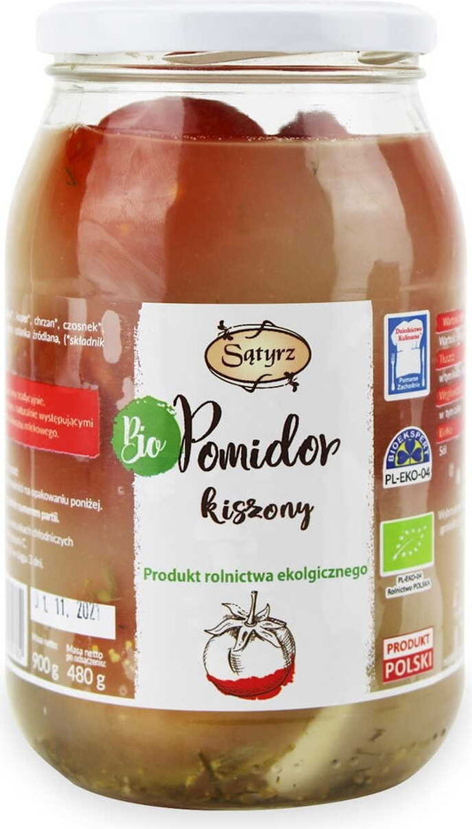 Eingelegte Bio-Tomaten von SĄTYRZ in einer Glasdose, frische rote Tomaten, perfekt für Salate und Gerichte, 900 g.
