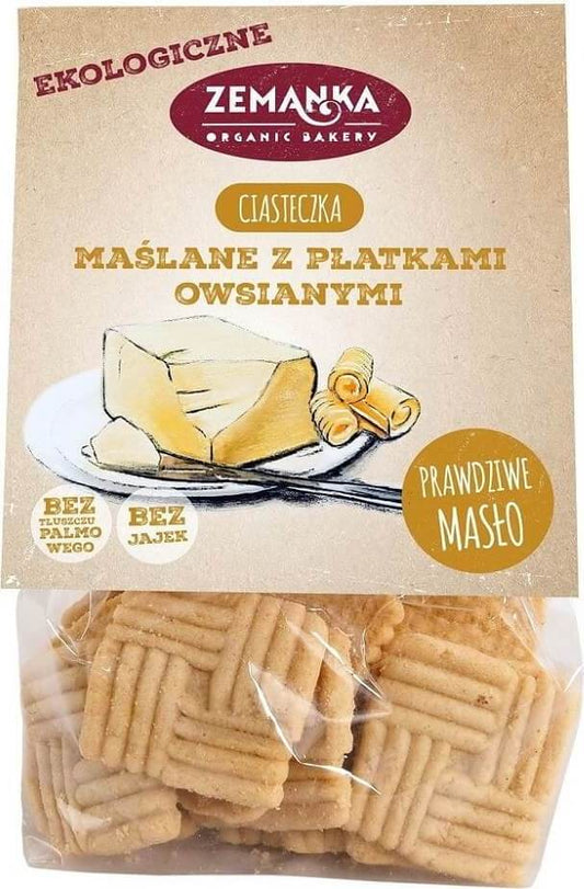 Bio Butterkekse mit Haferflocken von ZEMANKA, 100 g, knusprige Kekse auf einem Teller.