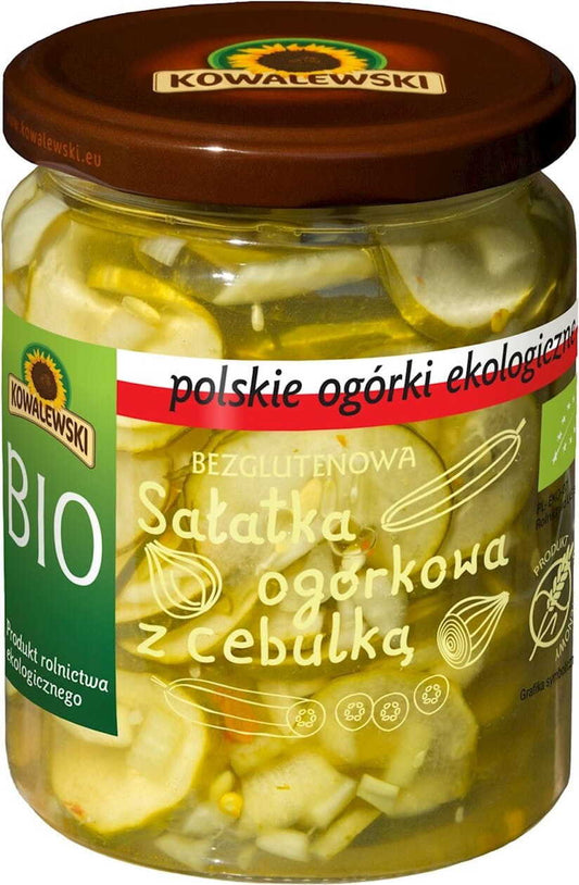 Gurkensalat mit Zwiebel von KOWALEWSKI, glutenfrei, BIO, in 540 ml Verpackung, frischer Salat mit Gurken und Zwiebeln