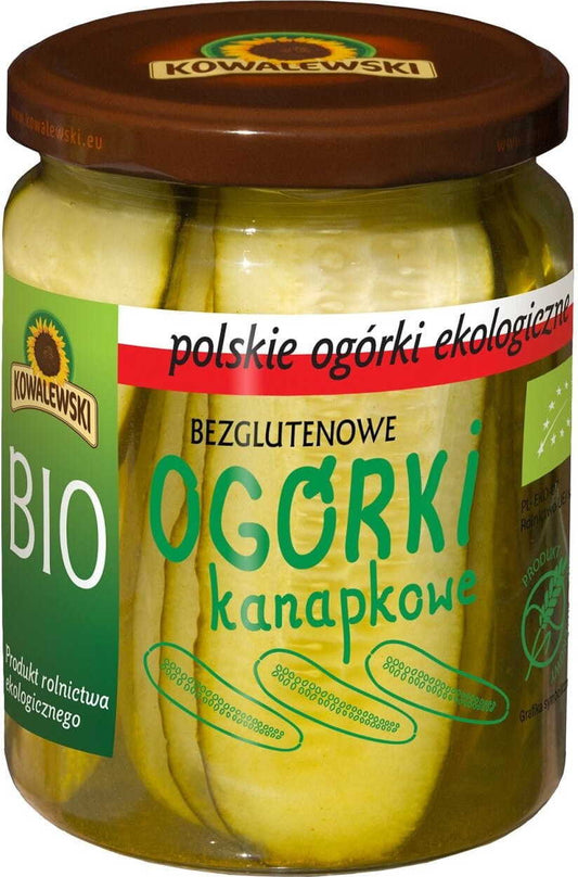 Gurkenscheiben im Glas, glutenfrei, Bio-Qualität, 540 ml (270 g) von KOWALEWSKI, sichtbar in der Verpackung