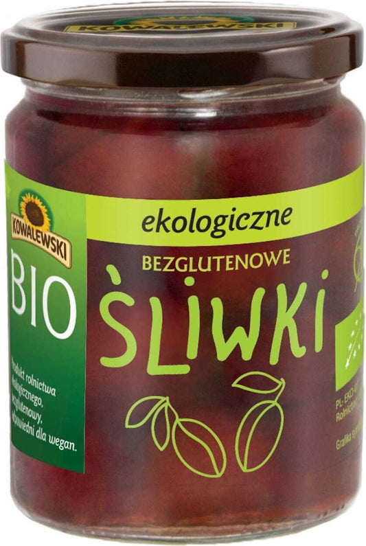 Glutenfreie eingelegte Pflaumen im Glas, BIO, von KOWALEWSKI, 540 ml (280 g), mit sichtbaren Pflaumen und Glasverschluss