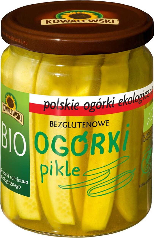 Geschälte, geschnittene Bio-Gurken in 540 ml Glasflasche, glutenfrei, von KOWALEWSKI, frische und aromatische Gurken für die Küche