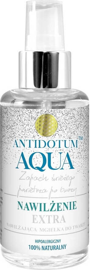 Feuchtigkeitsspendendes Körperspray von ANTIDOTUM AQUA, 100 ml Flasche, zeigt das Produkt in einer eleganten Verpackung.