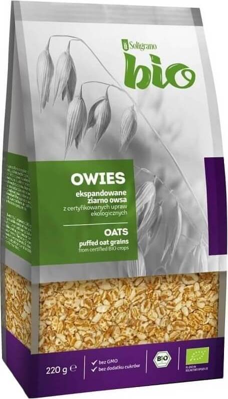 Bio expandierter Hafer von SOLIGRANO in 220 g Packung, trockene, knusprige Haferflocken für Frühstück und Backen