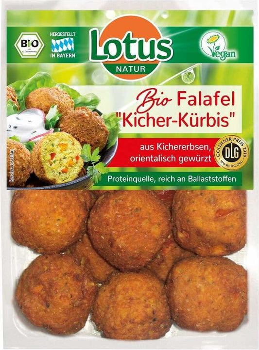 BIO Kürbis Falafel von LOTUS, 220 g, frisch gebackene Falafel mit Kürbis in einer natürlichen Präsentation.