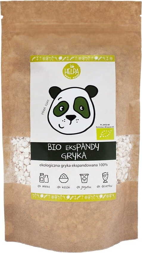 Bio expanded Buchweizen HELPA, 50 g, in einer transparenten Verpackung, sichtbar auf dem Produktbild.