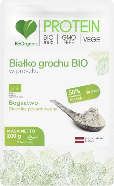 Bio Erbsenproteinpulver von MEDICALINE, 200g Beutel, zeigt das grüne Proteinpulver in Beorganic Verpackung
