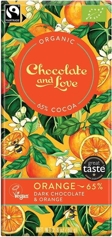 Schweizer Zartbitterschokolade von Chocolate and Love, fair gehandelt und bio, 80 g, mit dunkler Schokolade auf Verpackung.