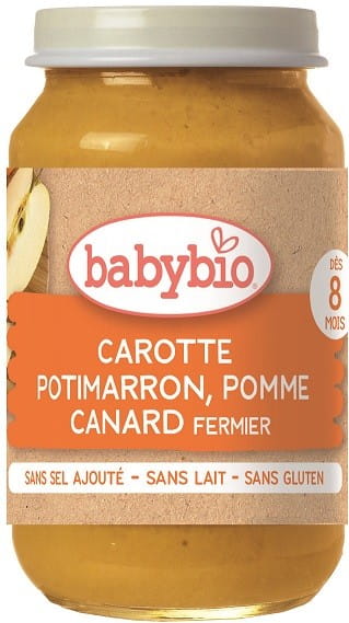 Bio-Gericht für Babys ab 8 Monaten mit Ente, Karotte, Kürbis und Apfel, glutenfrei, 200 g von BABYBIO