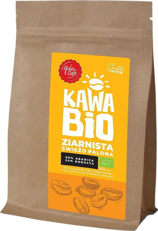 Arabica und Robusta Bio-Kaffeemischung 80/20 von QUBA CAFE, 250 g, frisch und aromatisch in einer Verpackung.