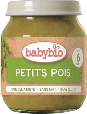 Bio Erbsenpüree für Babys ab 6 Monaten von BABYBIO in 130 g Glas, glutenfrei und cremig.
