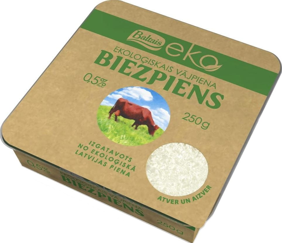 Magerer Hüttenkäse BIO von BALTAIS ECO in 250 g Schale, fettarm, cremige Textur, frisches Bio-Lebensmittel