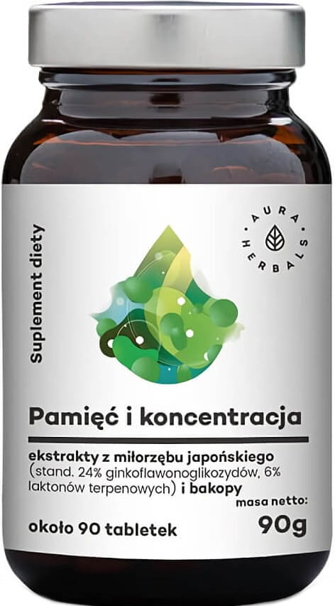 Hochwertige Ginkgo Biloba und Bacopa Extrakte in 90 Tabletten für verbessertes Gedächtnis und Konzentration, von AURA HERBALS