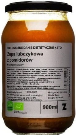 Keto-Gemüsesuppe mit Bio-Liebstöckel von Zakwasonia, 900 ml, cremige Gemüsesuppe mit frischen Kräutern in einem Becher.