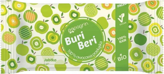 Glutenfreier Bio Apfelsnack von PAPAGRIN, 10 g, mit getrockneten Apfelstücken in einer Verpackung.