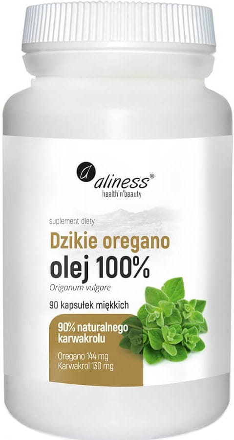 Wildes Oreganoöl 100 % Oregano 144 mg Carvacrol 130 mg 90 % natürliches Carvacrol 90 Weichkapseln ALINESS Hlavný obrázok produktu