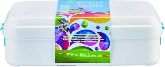Große BIODORA Lunchbox 18x11x5 cm mit Deckel, aus langlebigem Material, ideal für Mittagessen und unterwegs.