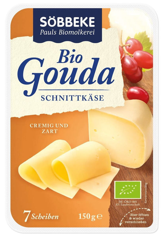 Bio Gouda-Käsescheiben mit 45% Fett von SOBBEKE, 150 g, dünne Scheiben aus Käse, ideal für Sandwiches und Snacks