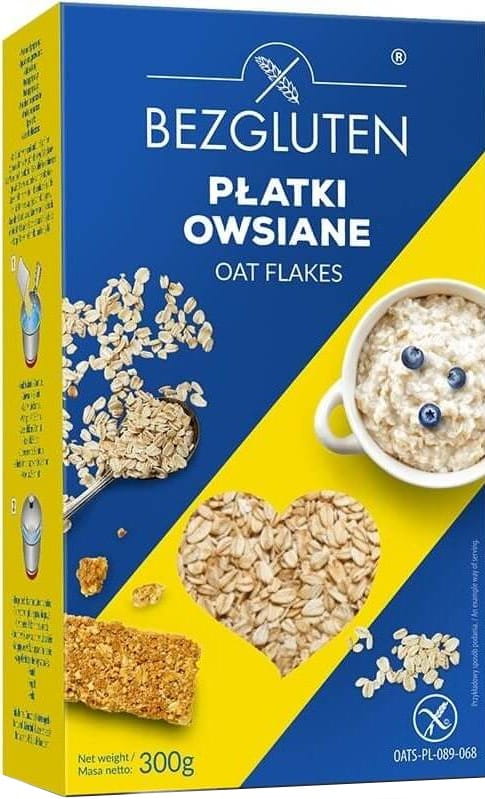 Glutenfreie Haferflocken von RAISIO NATRITION LTD., 300 g, in einer offenen Packung mit Haferflocken.