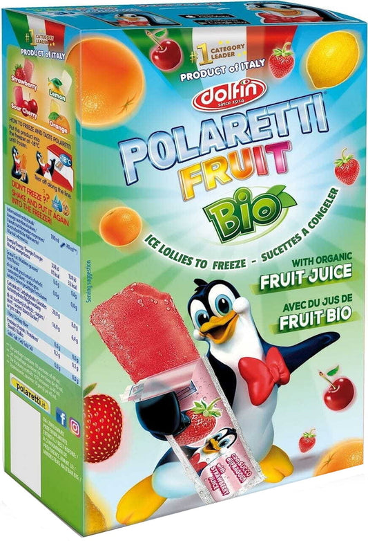Buntes Wassereis zum Einfrieren von POLARETTI FRUIT, 10 Stück à 40 ml, erfrischende Bio-Frucht-Sorte, gefroren in bunten Formen