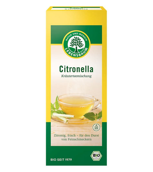 Bio Zitronenkräutertee von LEBENSBAUM, 20 Teebeutel à 15 g, mit frischem Zitronen- und Kräutergeschmack, in Packung.