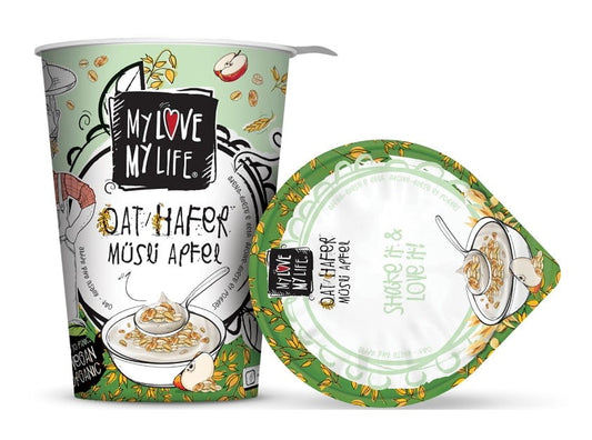 BIO Haferdessert mit Apfel und Müsli von MY LOVE MY LIFE, cremige Textur mit frischen Äpfeln und knusprigem Müsli.