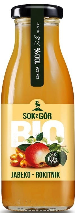 Bio Sanddorn Apfelsaft von SOK Z GÓR in 250 ml Flasche mit Sanddorn und Apfelsaft aus den Bergen, naturbelassen und frisch