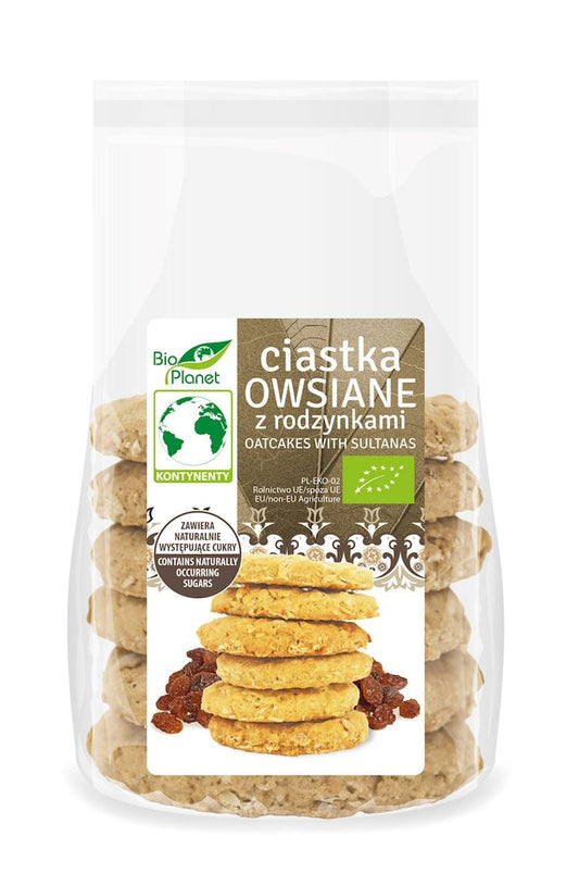 Bio Haferkuchen mit Rosinen von BIO PLANET, 170 g, frisch gebackener Keks mit Hafer und getrockneten Rosinen.