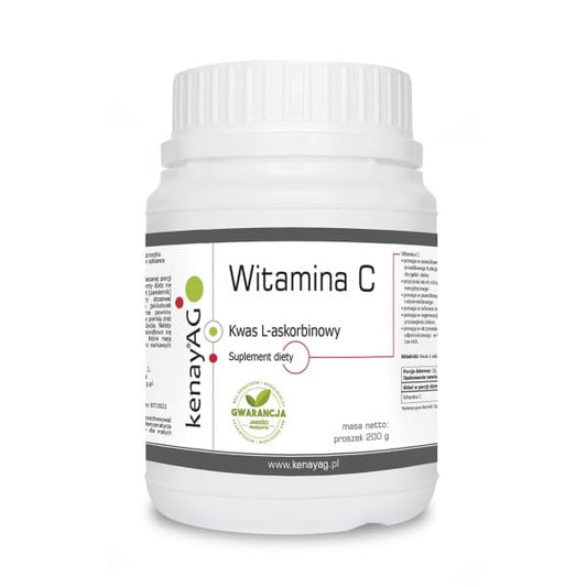 Heller Vitamin C Ascorbinsäure in 200 g Verpackung von KENAY, Pulverform in transparentem Beutel.
