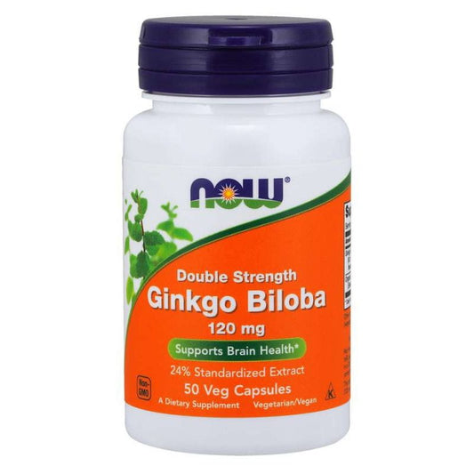 Ginkgo biloba Standardextrakt 50:1 in Japanischer Ginkgo-Kapseln, von NOW FOODS, 50 Kapseln, sichtbare Kapseln im Glas