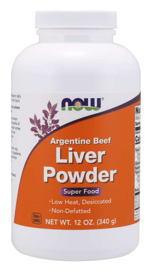 Getrocknete argentinische Rinderleber und Rinderleberpulver von NOW FOODS, frisch und nährstoffreich, in 340 g Verpackung