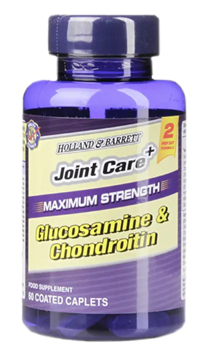 HOLLAND & BARRETT Glucosamin & Chondroitin Tabletten, nahes Bild der 60 Kapseln für Gelenkunterstützung.