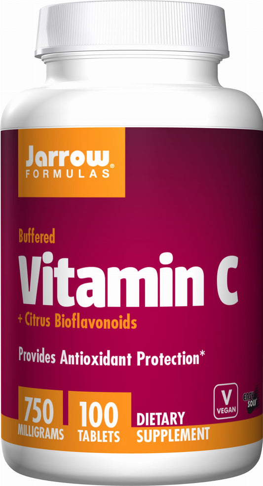 Gepufferte Vitamin C Tabletten mit Zitrus-Bioflavonoiden von JARROW FORMULAS in einer offenen Packung