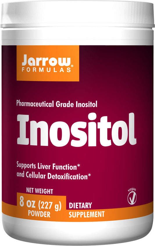Inositol 227 g Jarrow Formulas in einem weißen Kunststoffbehälter, Nahaufnahme des Produkts und Etikett