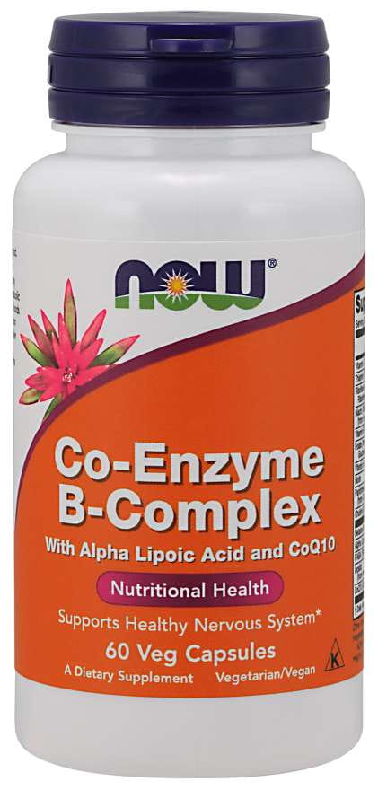 Vorratsdose mit 60 Kapseln Coenzym B COMPLEX von NOW FOODS, Bi-Vitamine, Alpha-Liponsäure und Coenzym Q10.