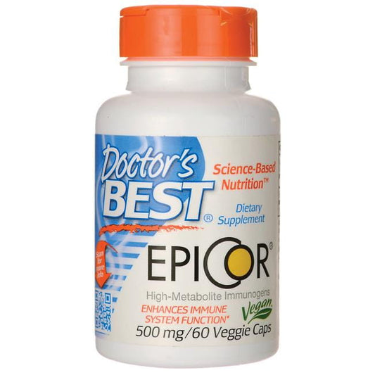 Epikor Saccharomyces cerevisiae 500 mg, 60 Kapseln, von DOCTOR'S BEST, zeigt die Kapseln in einer geöffneten Verpackung.