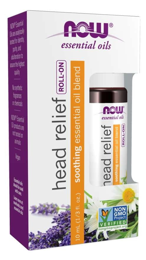 Roll-on Kopf-Entspannungs-Mischung von NOW FOODS, 10 ml, praktische Anwendung gegen Kopfschmerzen und Stress.