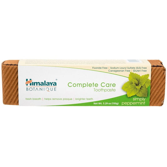 HIMALAYA Complete Care Pfefferminz Zahnpasta in 150 g, zeigt die Verpackung mit grüner Minz-Illustration und Produktname