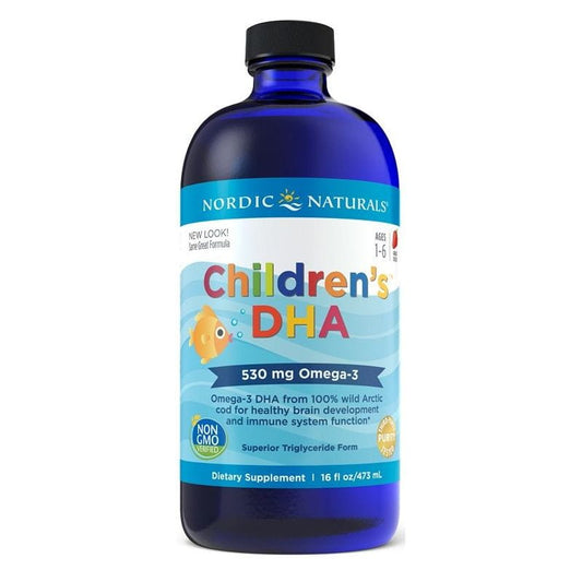 NORDIC NATURALS DHA für Kinder, 530 mg, 473 ml Flasche mit kindgerechtem Design, enthält Omega-3-Fettsäuren für Kinder.